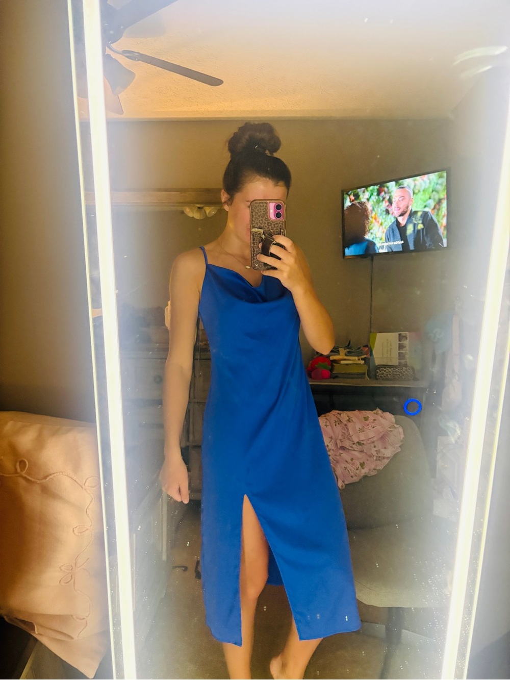 Forever 21 Royal Blue Cowl Neck Midi Slip Dress with Side Slit